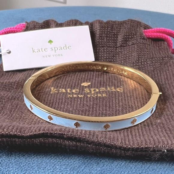 kate spade Jewelry - Kate Spade “Spot the Spade” light blue gold bangle bracelet